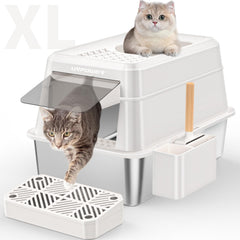 URPOWER stainless steel cat litter box main view with spacious interior for large cats.