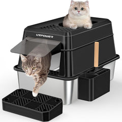 URPOWER stainless steel litter box with lid keeps mess contained and odors controlled.