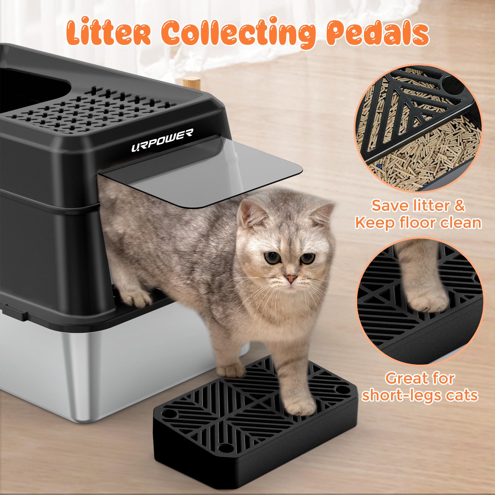 URPOWER triple-filter pedal design at top entrance keeps scooping cleaner.