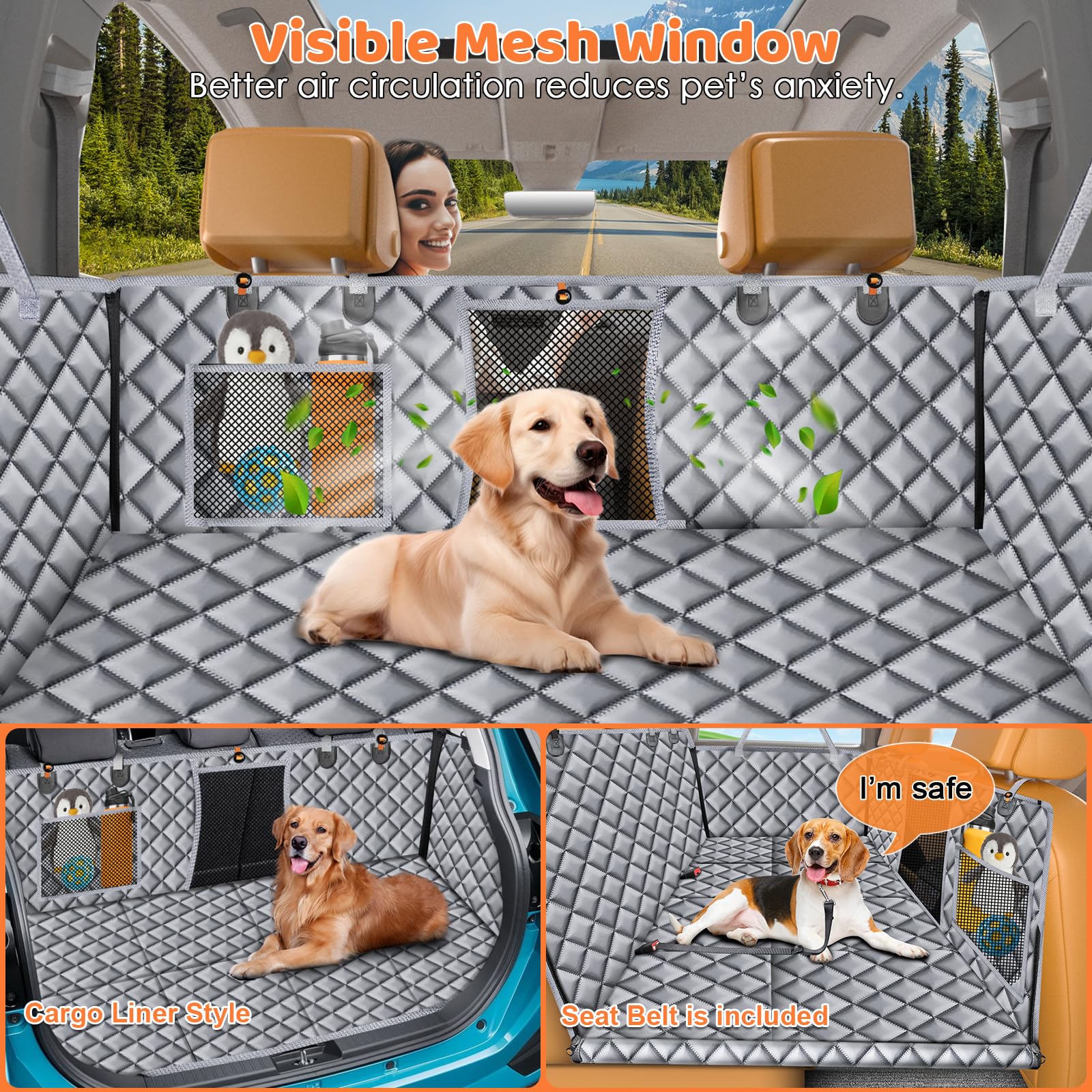 URPOWER mesh window enhances airflow and lets dogs see you during travel.