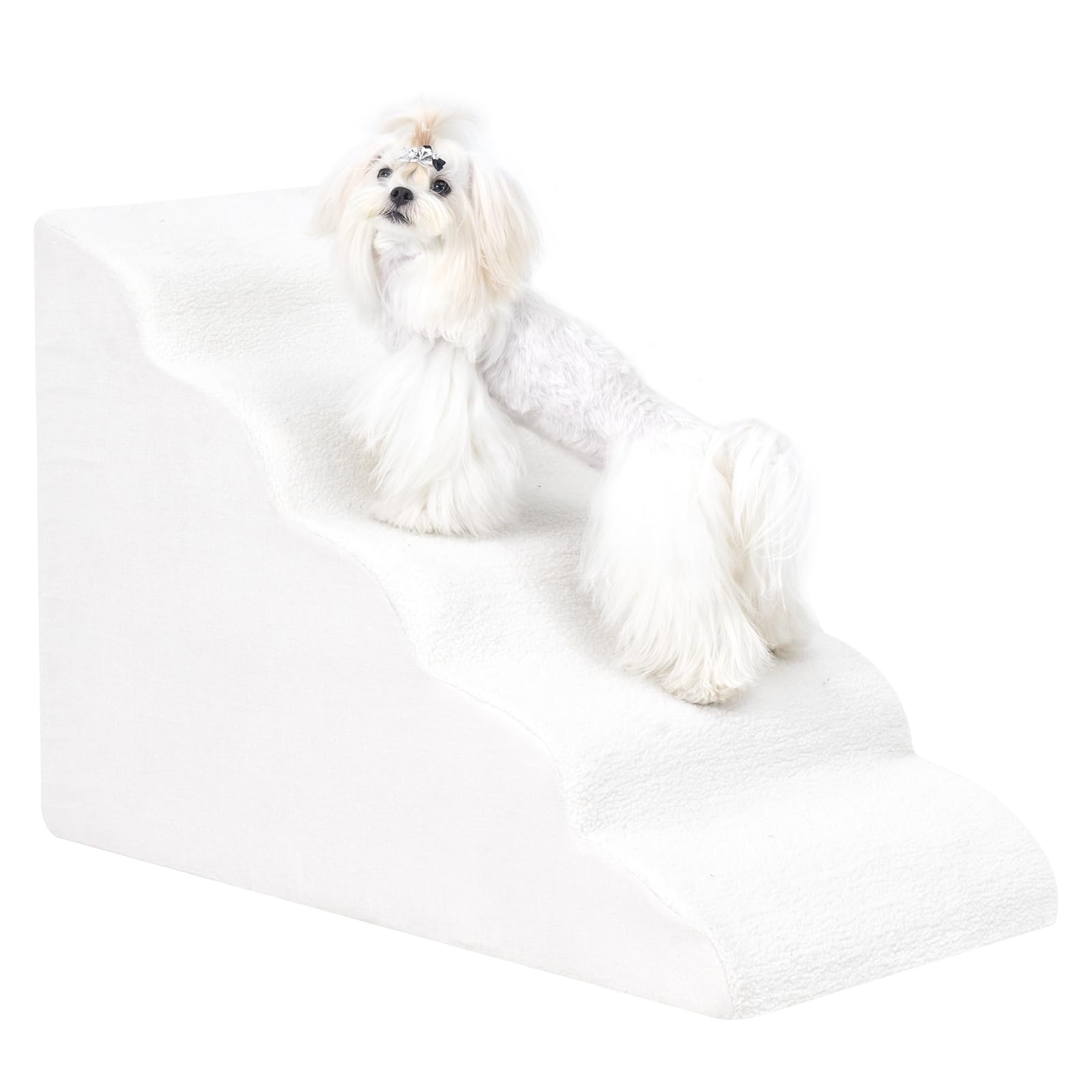 Uross dog stairs beige side view showing 5-step design for bed access
