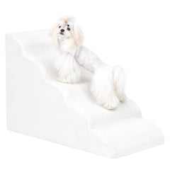 Uross dog stairs beige side view showing 5-step design for bed access