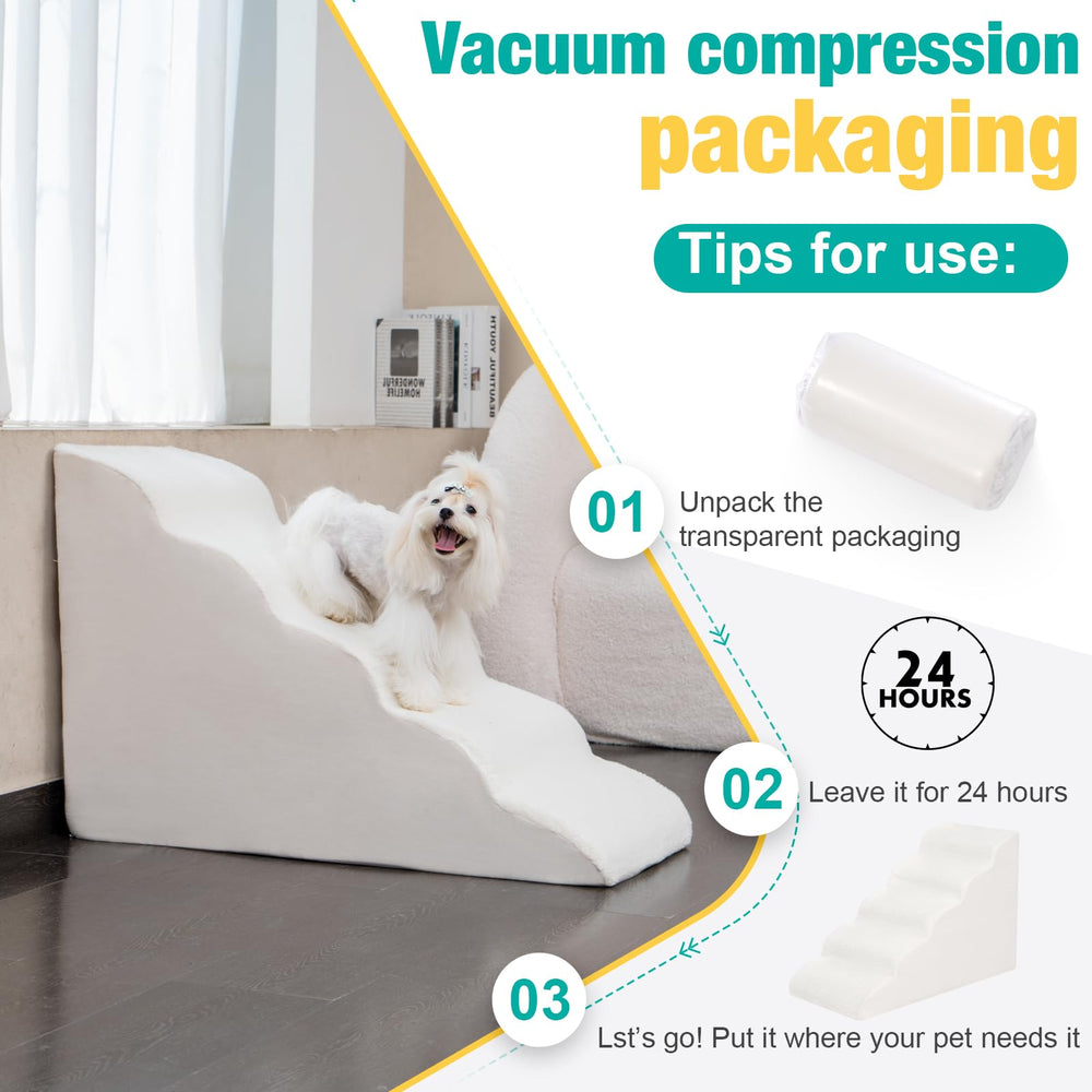 Uross dog stairs in-room setup demonstrates easy use on couch