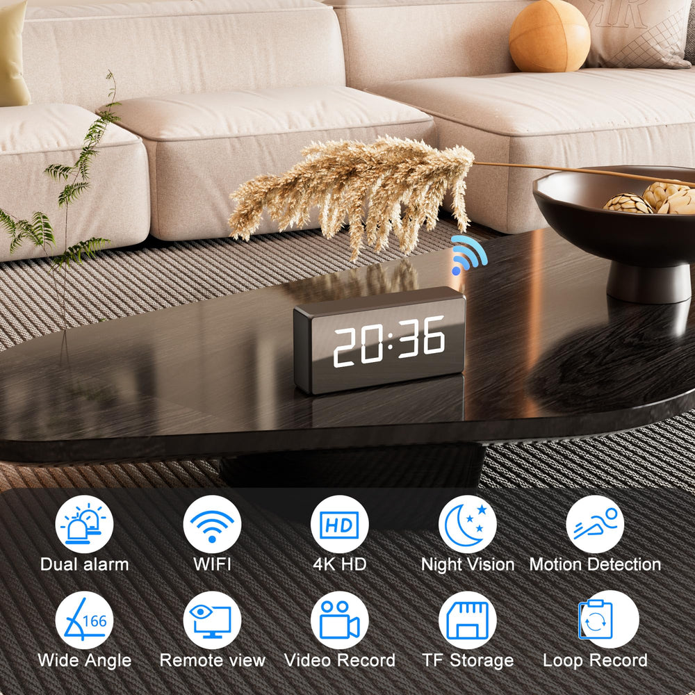 USBRMT camera clock night vision display enabling clear viewing in low light for 24/7 monitoring