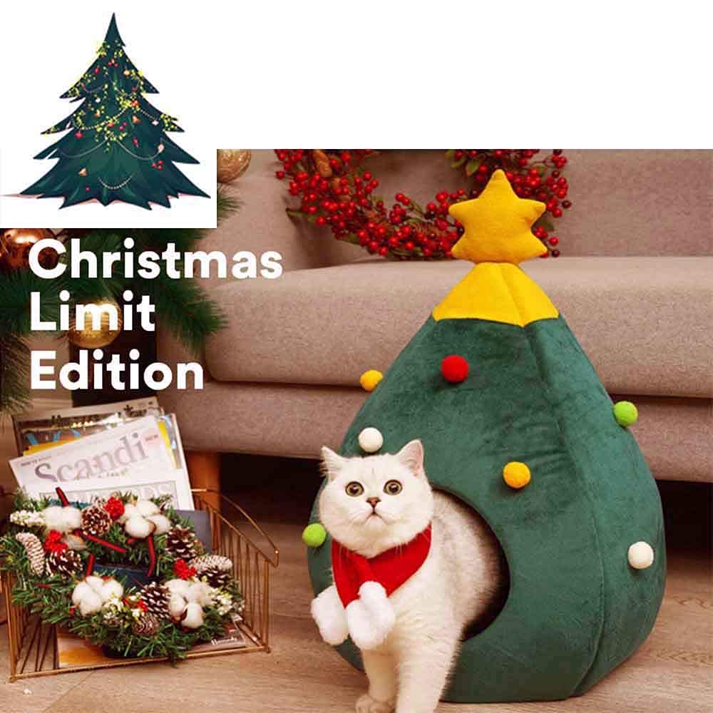 Ushang Pet Christmas Tree Cat Bed foldable design for easy storage and travel.