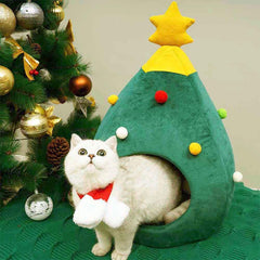 Ushang Pet Christmas Tree Cat Bed interior cave provides warm shelter for napping.