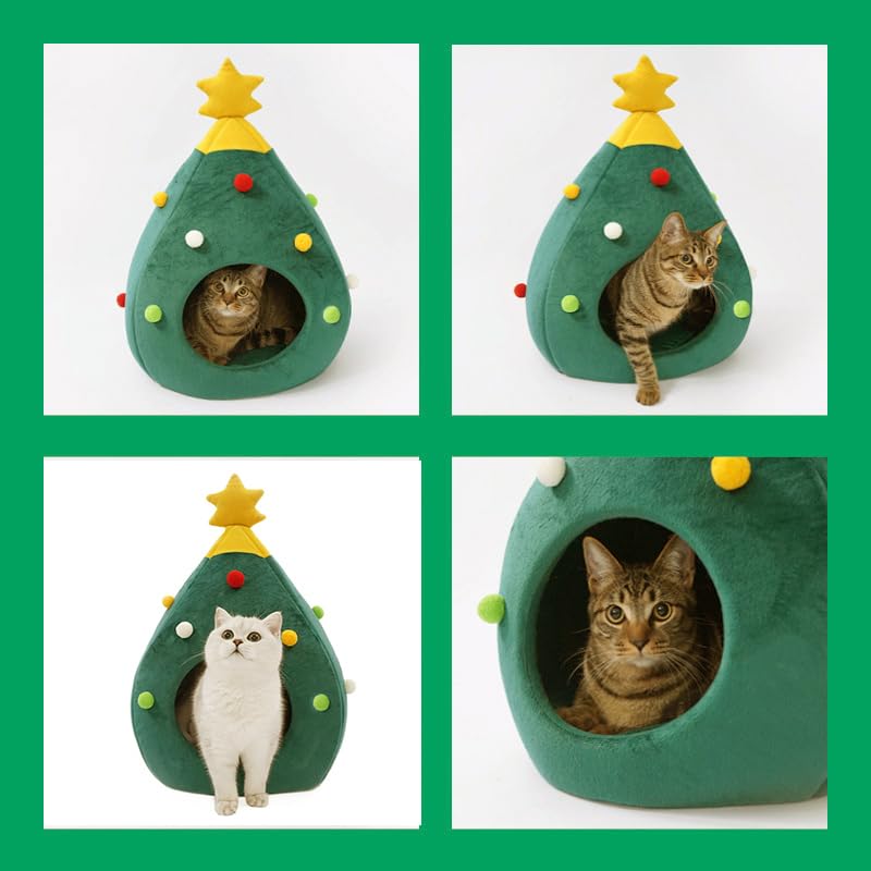 Ushang Pet Christmas Tree Cat Bed demonstrates versatility for small dogs and other tiny pets.