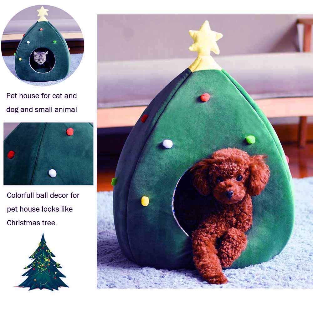 Ushang Pet Christmas Tree Cat Bed waterproof bottom protects floors during playtime.