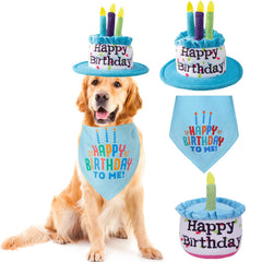 Ushang Pet large dog birthday cake hat and blue bandana for festive photos and celebrations