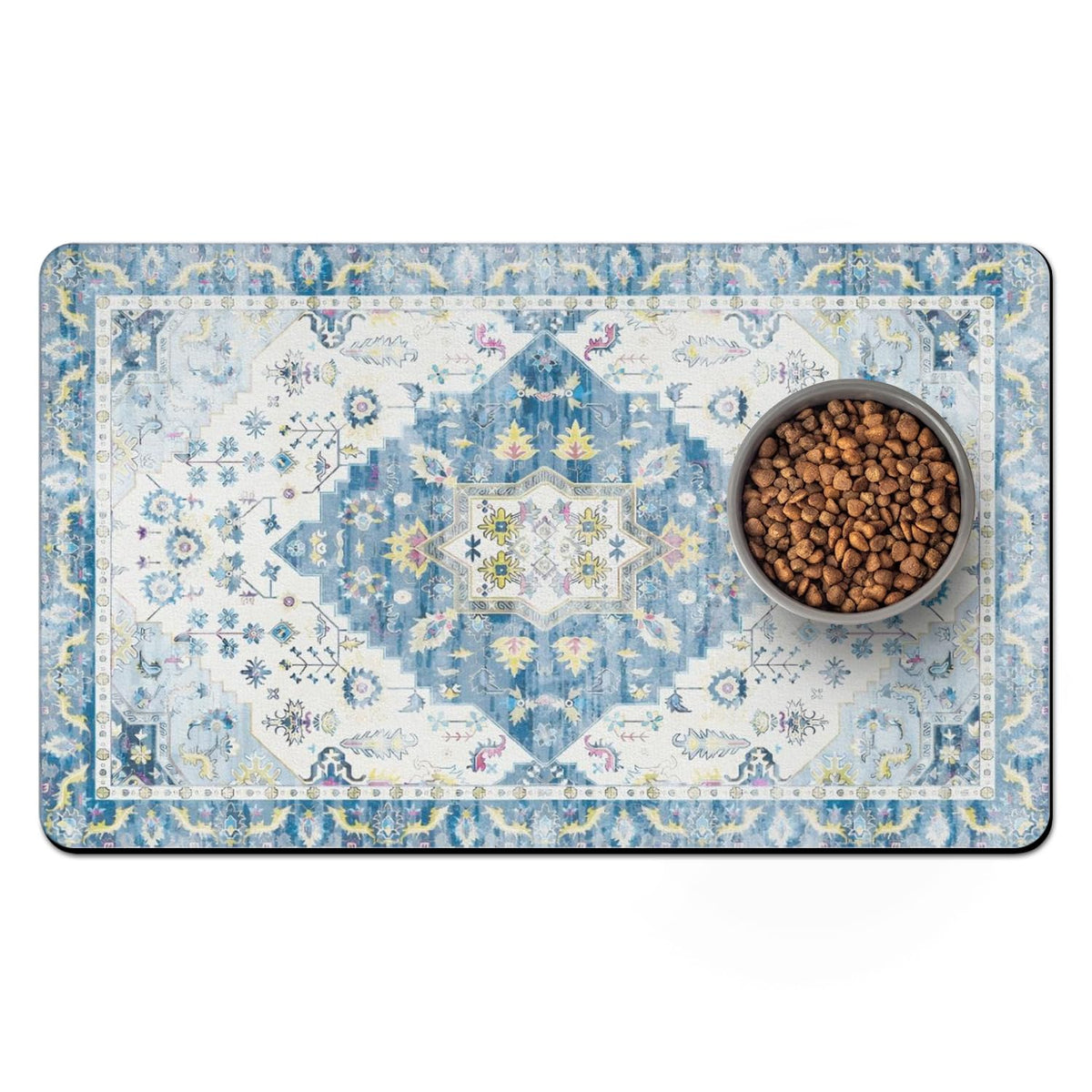 Usnfhcaw pet food mat with absorbent quick-dry surface for a clean feeding area