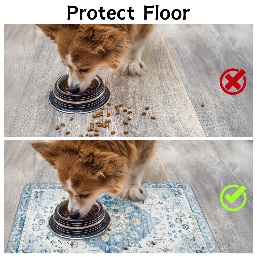 Usnfhcaw pet food mat is easy to wipe clean and roll for storage