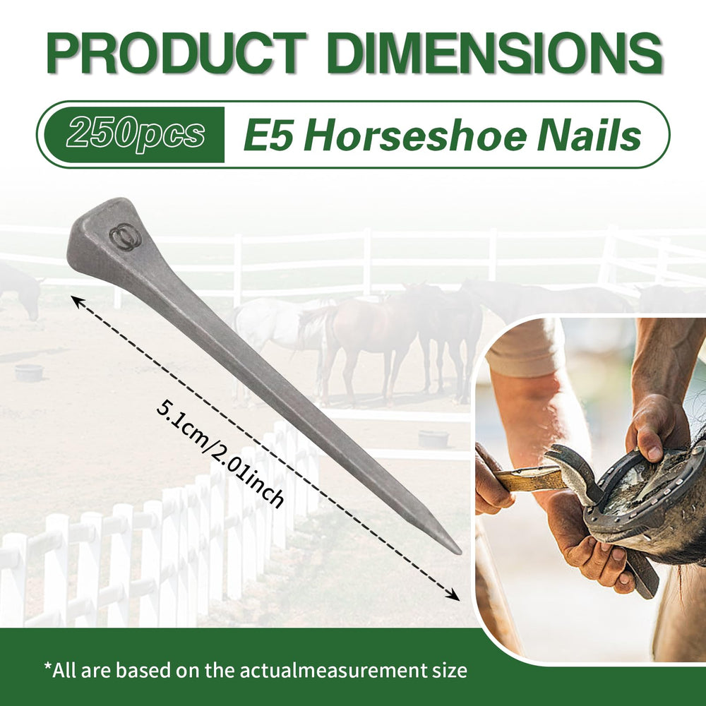 USUNFARM-e5-stainless-steel-horseshoe-nails-closeup features sharp-sloping entry for easy, safer shoeing.