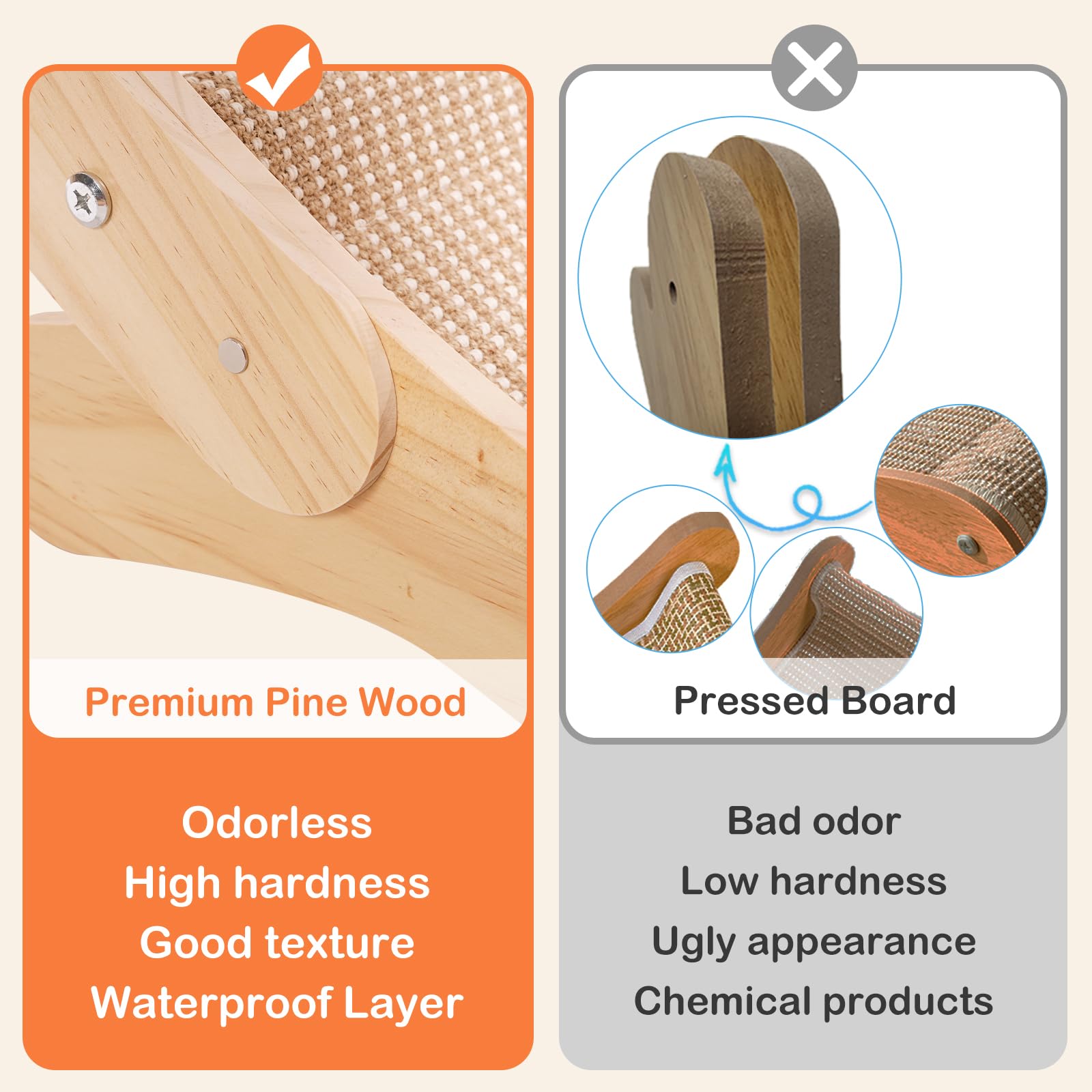 UUig cat scratcher bed natural wood—natural solid wood support for sturdy, long-lasting use