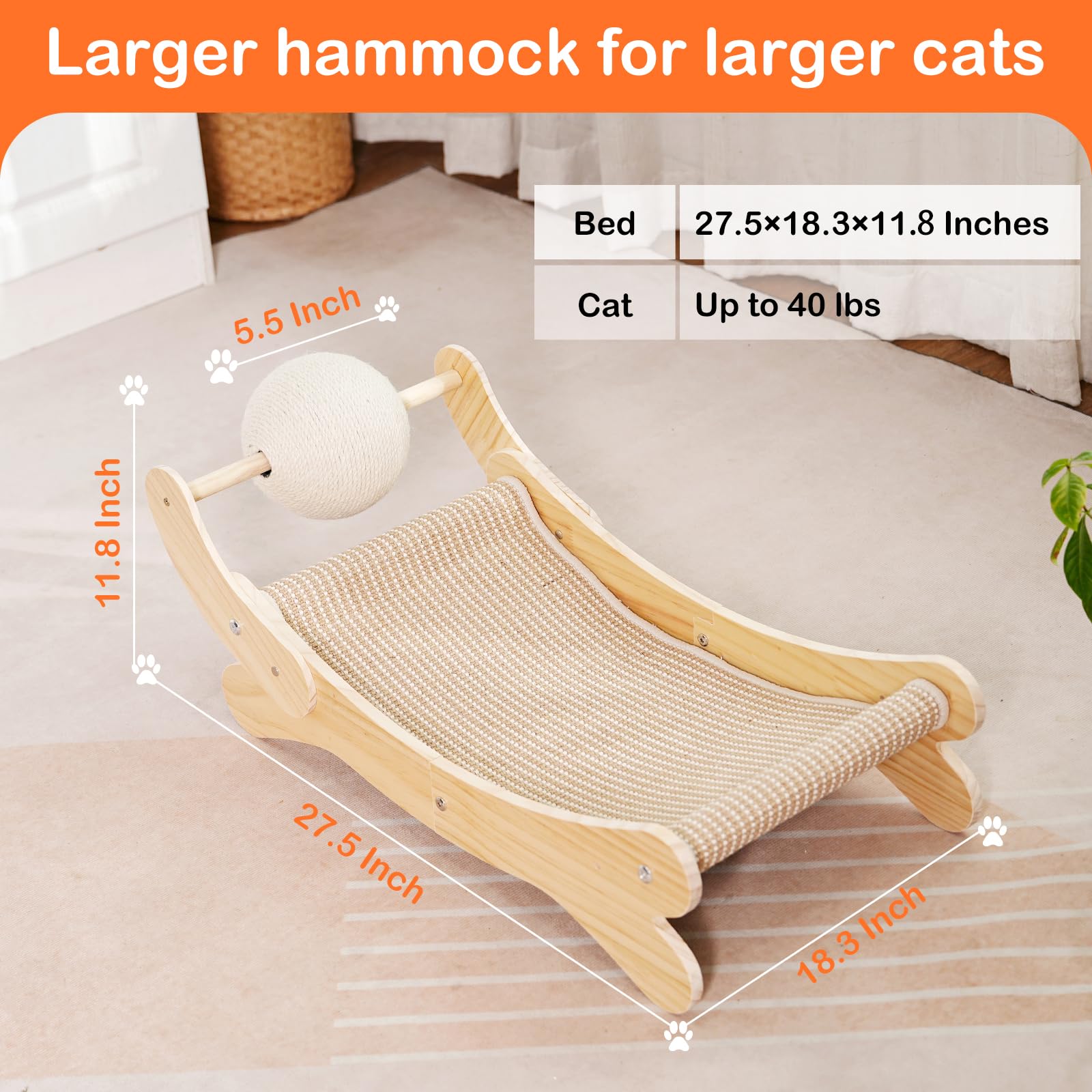 UUig cat scratcher bed side view—curved design supports comfortable sleep while playing