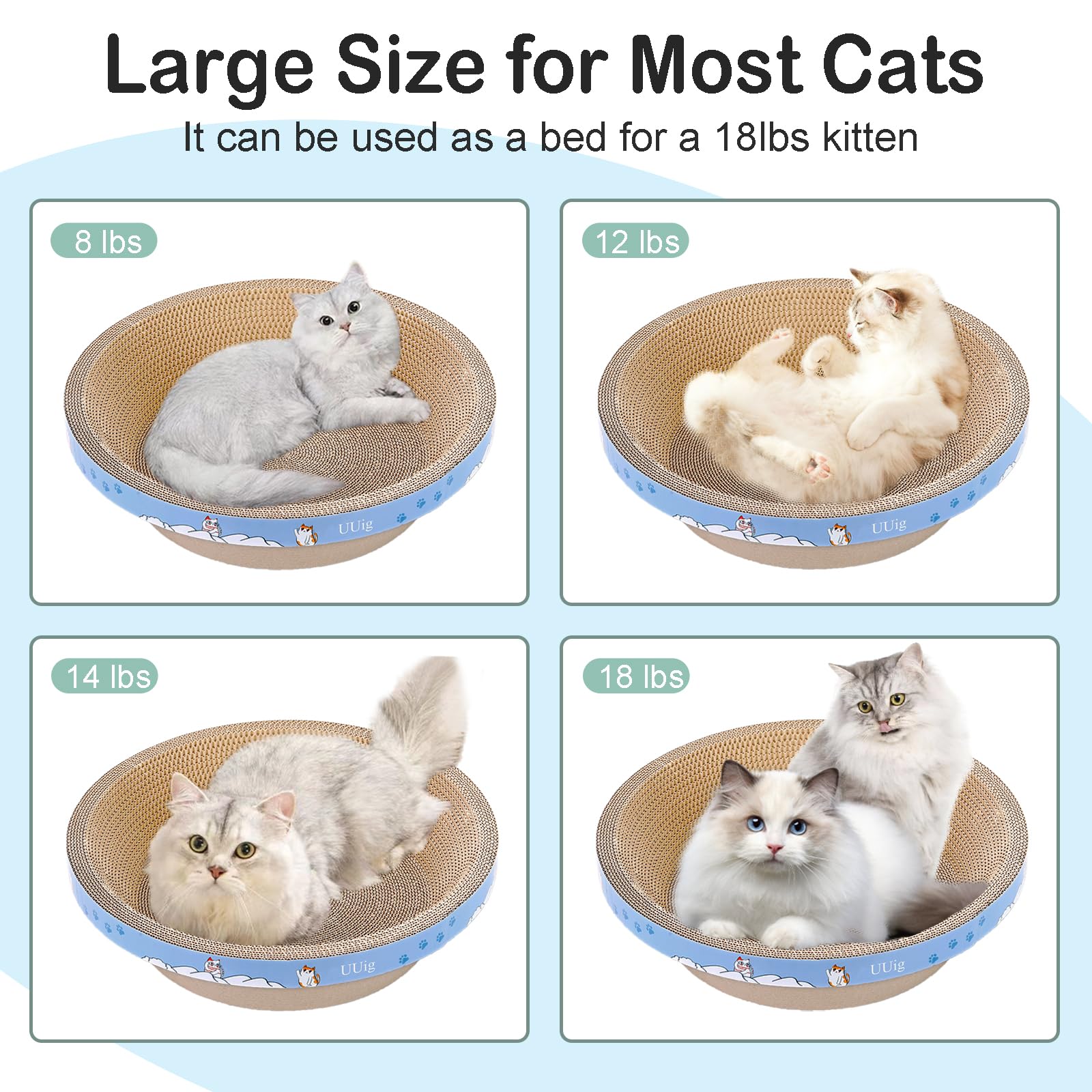 UUig cat scratcher set in a living room demonstrates size for indoor cats.