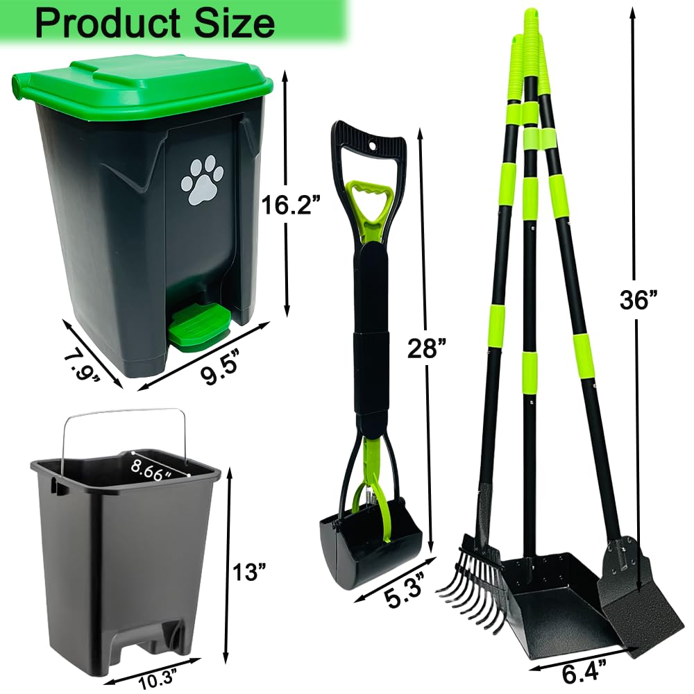 UUIXXYG long-handle metal pooper scooper reduces bending for comfortable yard cleaning.