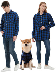 UUREED dog plaid shirt model wearing during park stroll for stylish comfort.