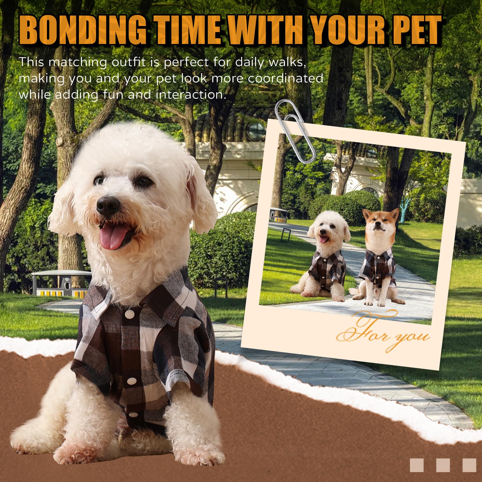UUREED dog plaid shirt worn in park with comfortable fit and charming look.