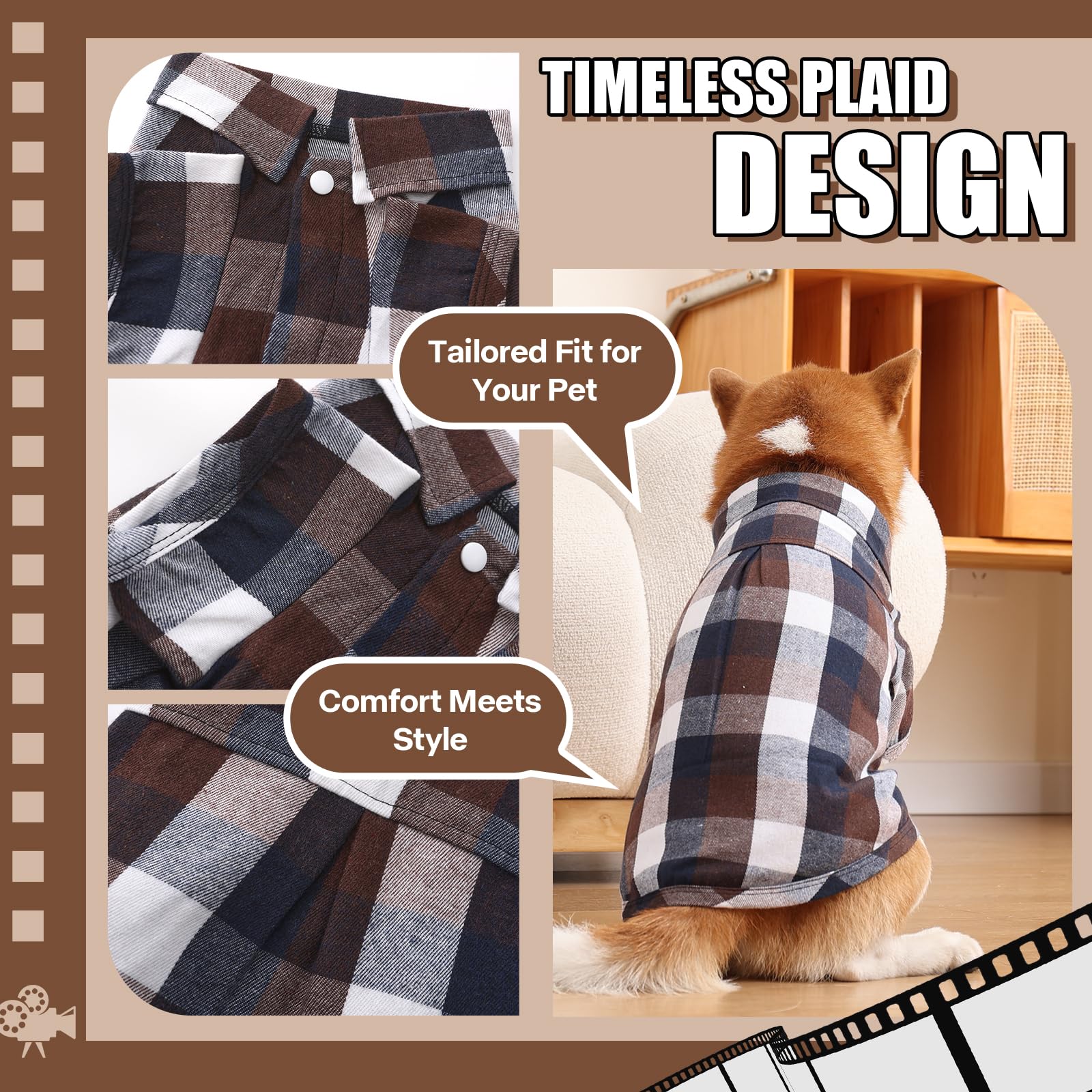 UUREED owner-shirt model coordinating look with dog plaid shirt for coordinated fashion moments.