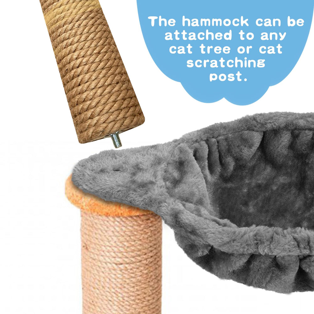 UXIETIN Cozy Cat Tree Hammock gray, attachment installed on post for quick replacement.