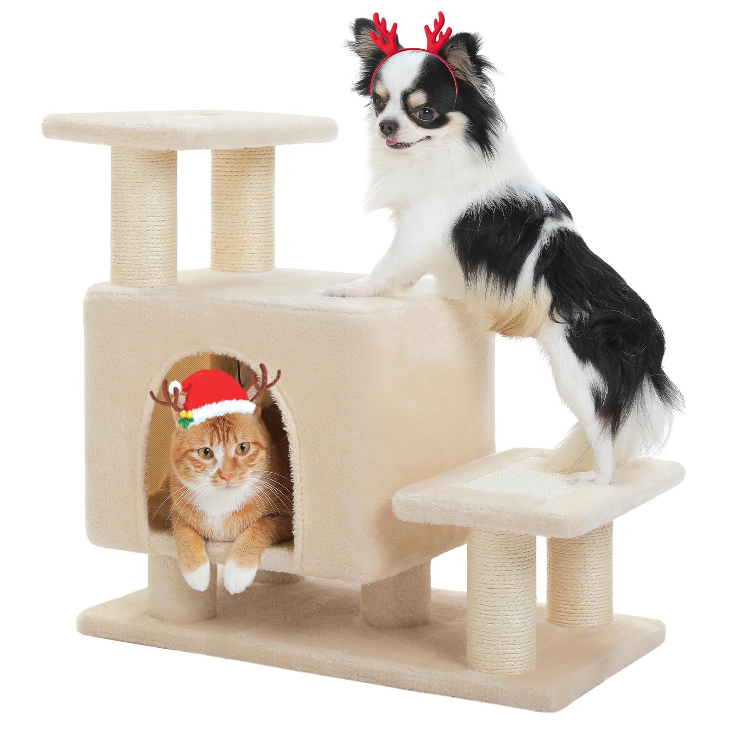 UYMI 3-in-1 dog stairs cat post beige angle view for easy pet access.