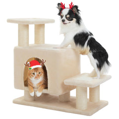 UYMI 3-in-1 dog stairs cat post beige angle view for easy pet access.