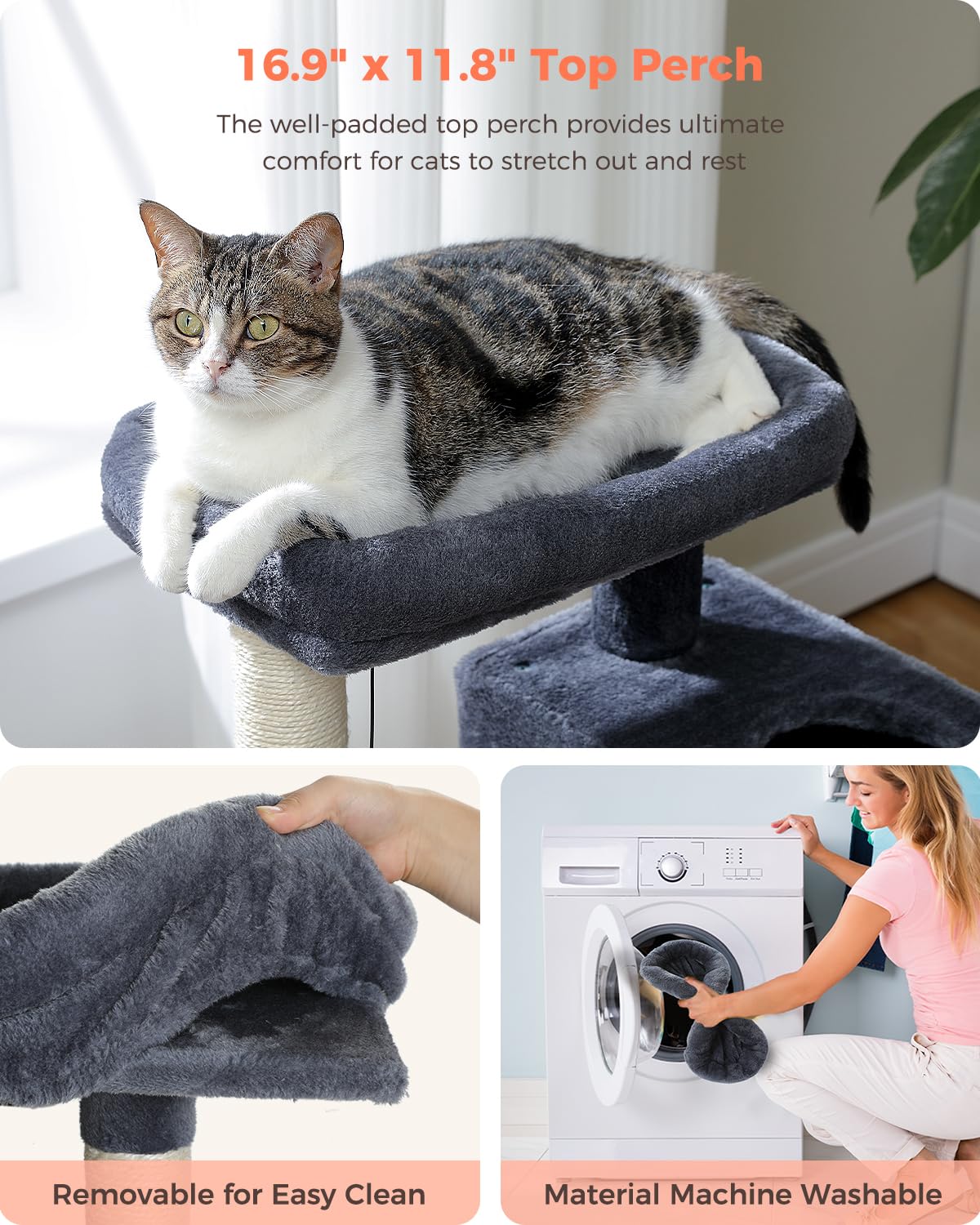 UYMI 32 inch cat tree dark grey finish complements modern decor.