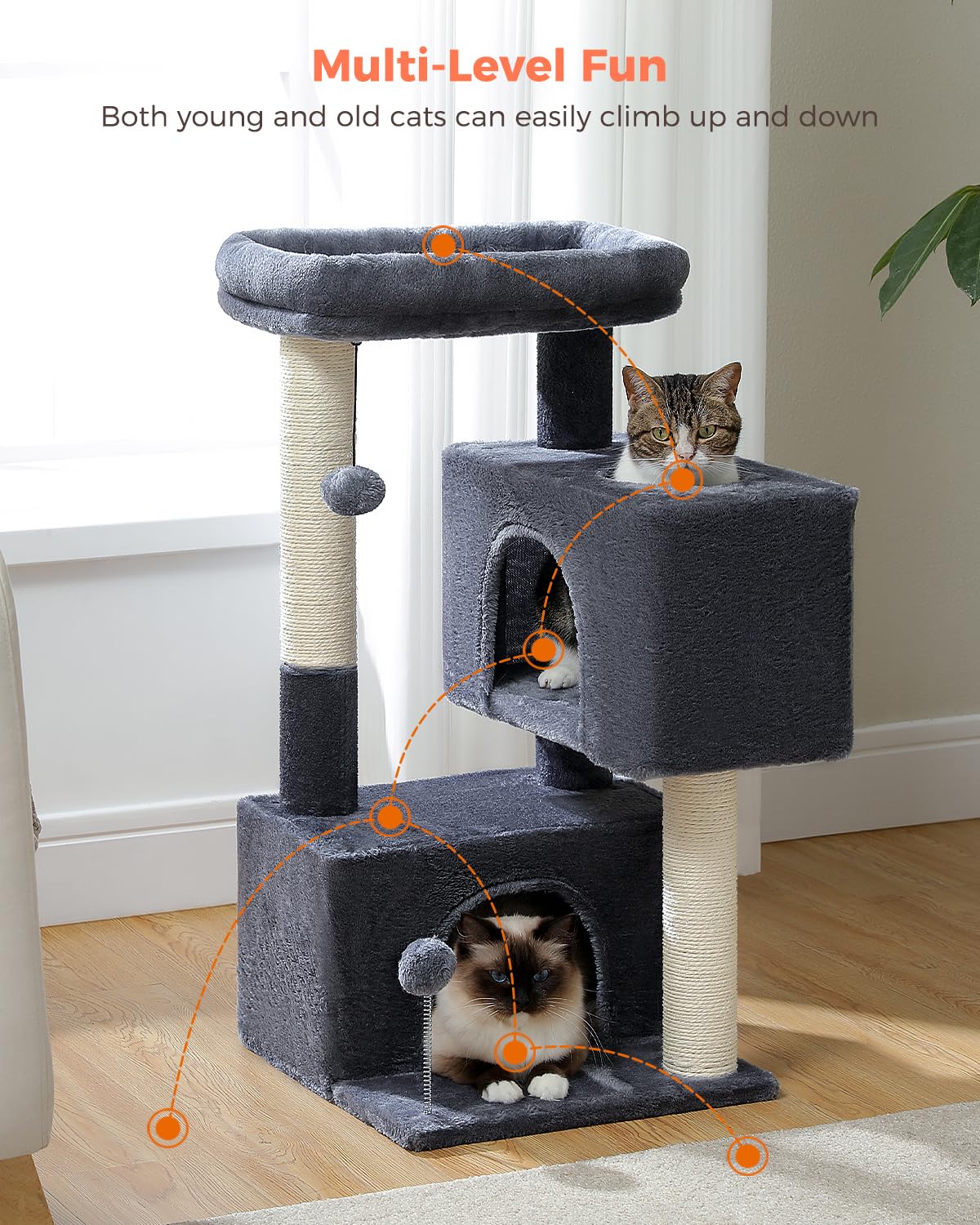 UYMI 32 inch cat tree multi level design saves floor space.