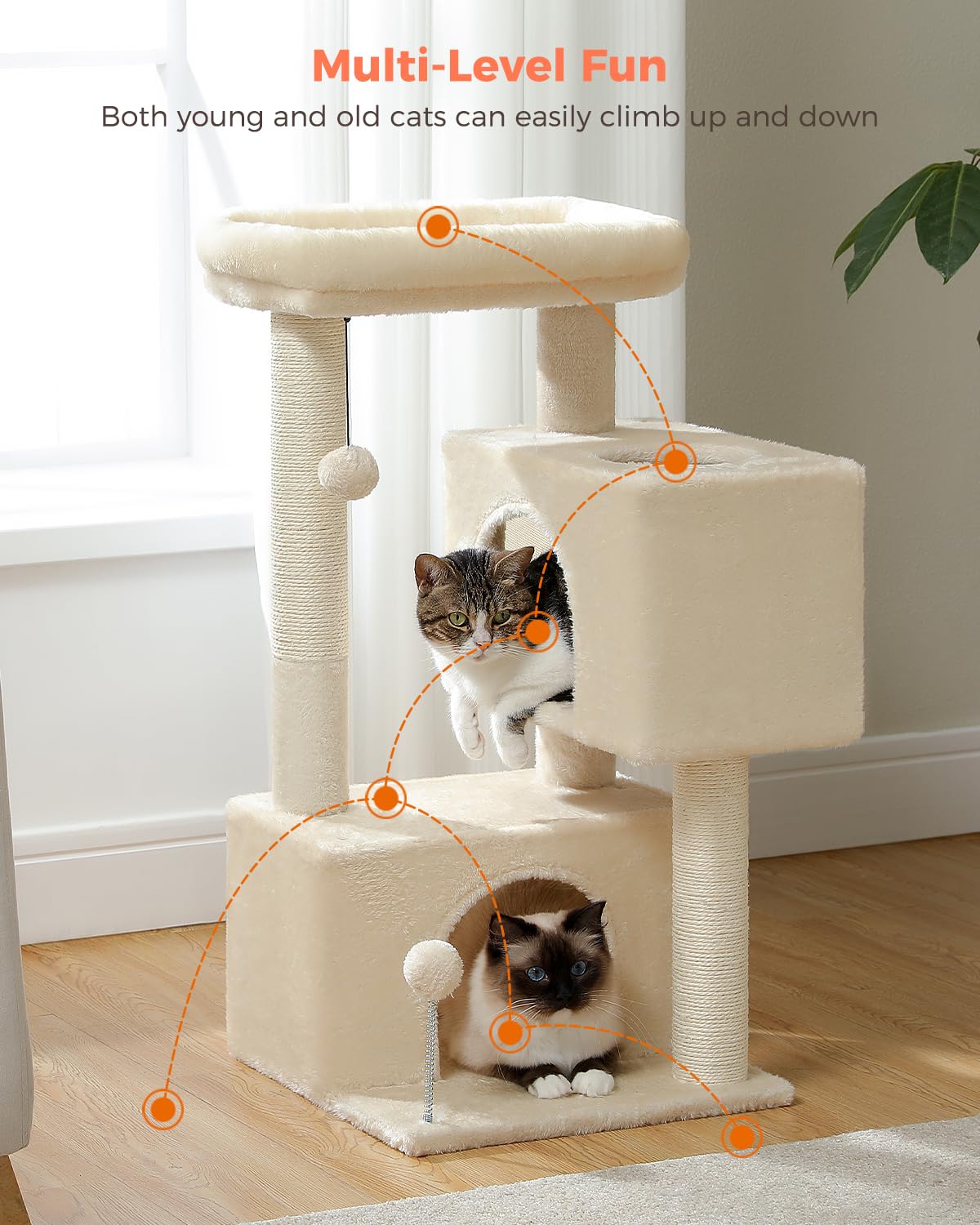 UYMI 32-inch cat tree beige finish blends with home décor