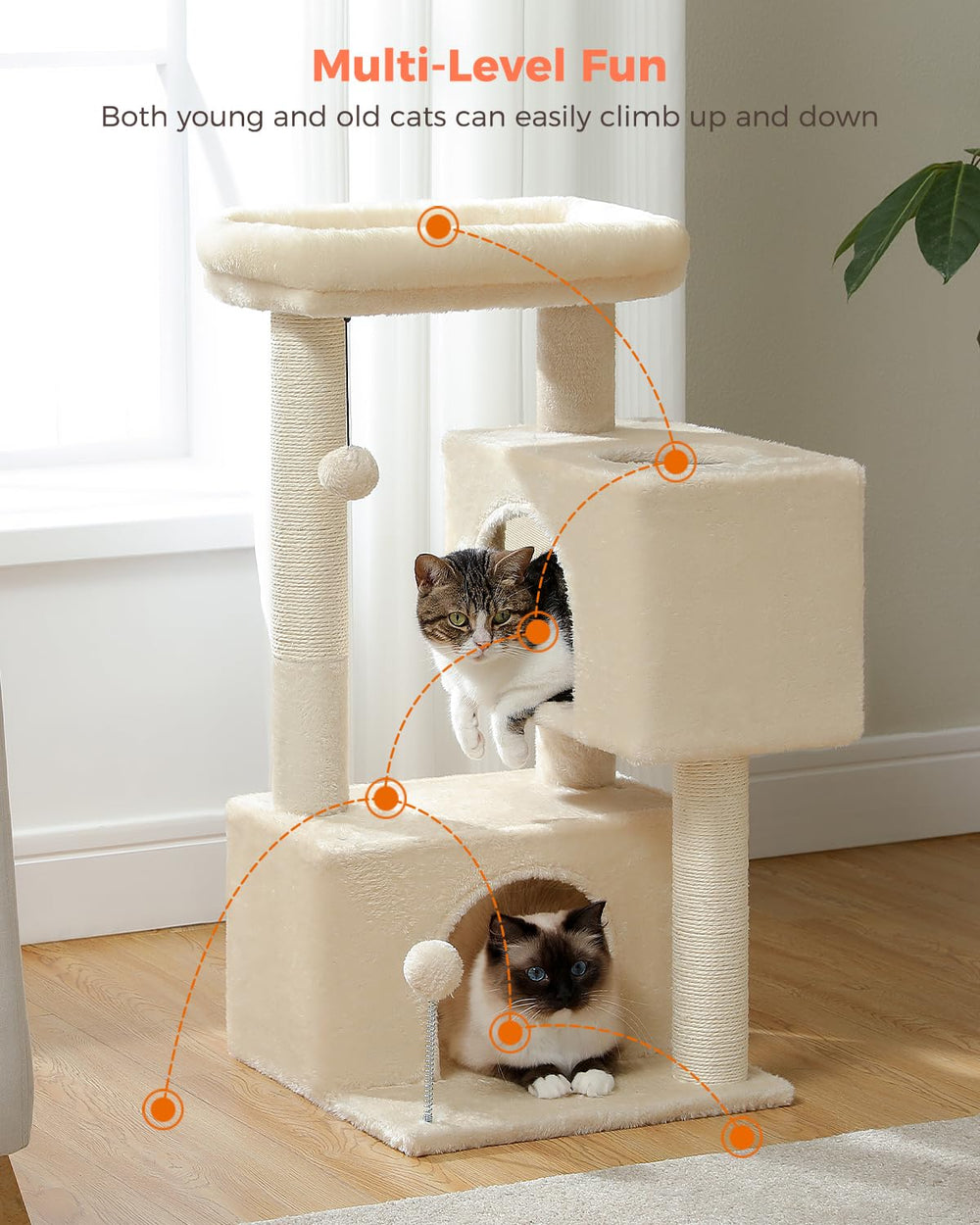 UYMI 32-inch cat tree beige finish blends with home décor