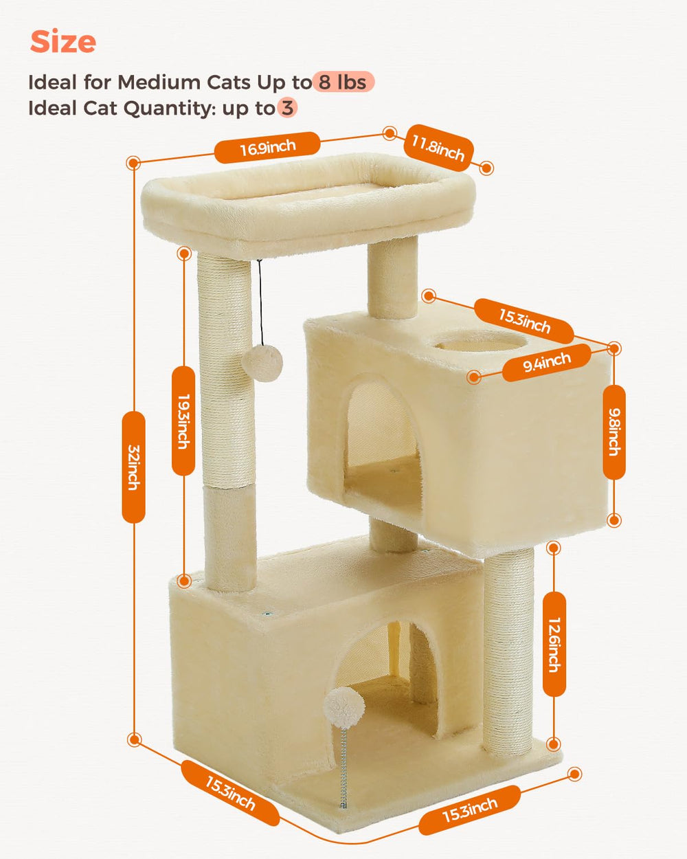 UYMI 32-inch cat tree multi-level design enabling cat climbing