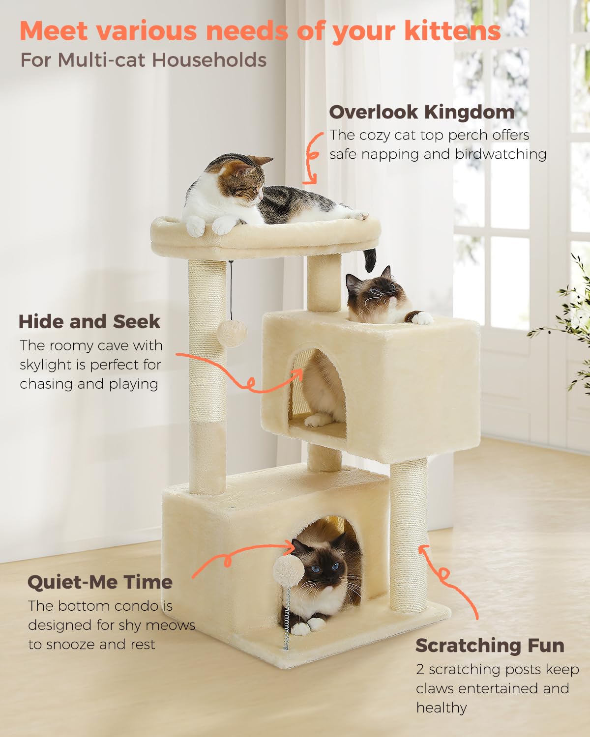 UYMI 32-inch cat tree with sisal posts for scratching durability