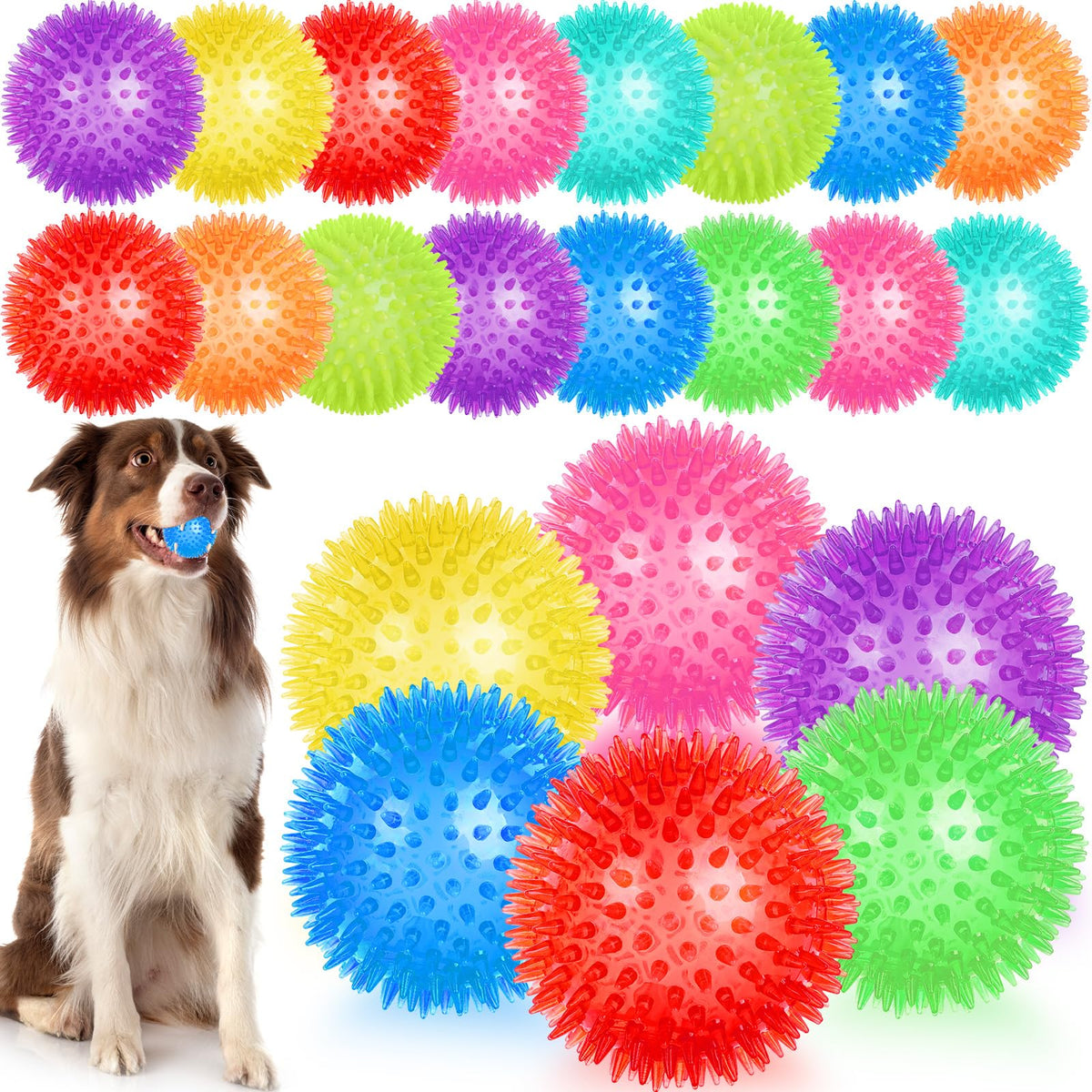 UZLU 12-pack spiky dog balls with squeak for durable chew and fetch.