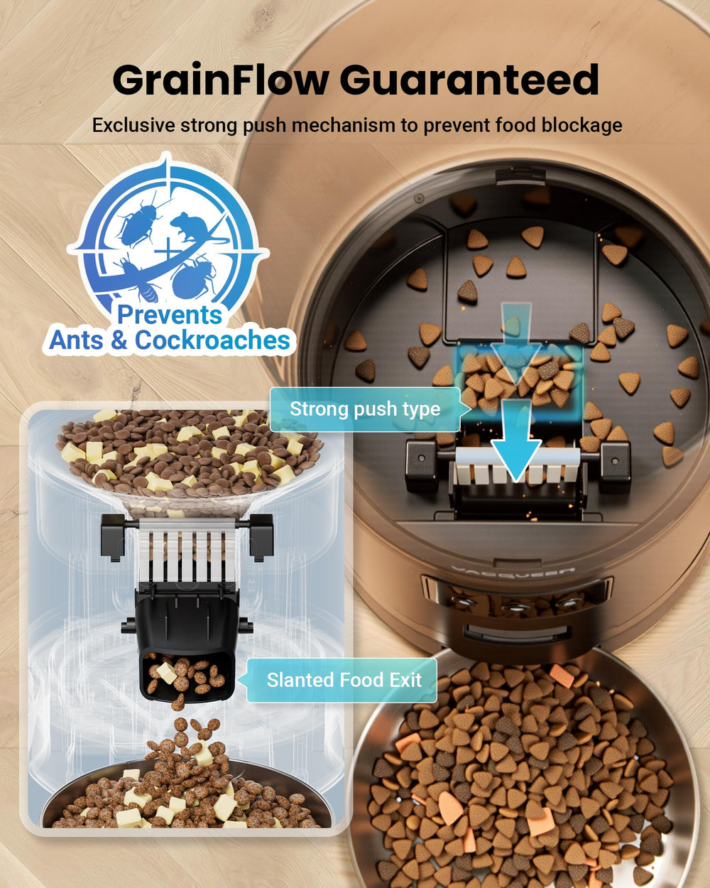 Vacqueen anti-jam mechanism for smooth dispensing