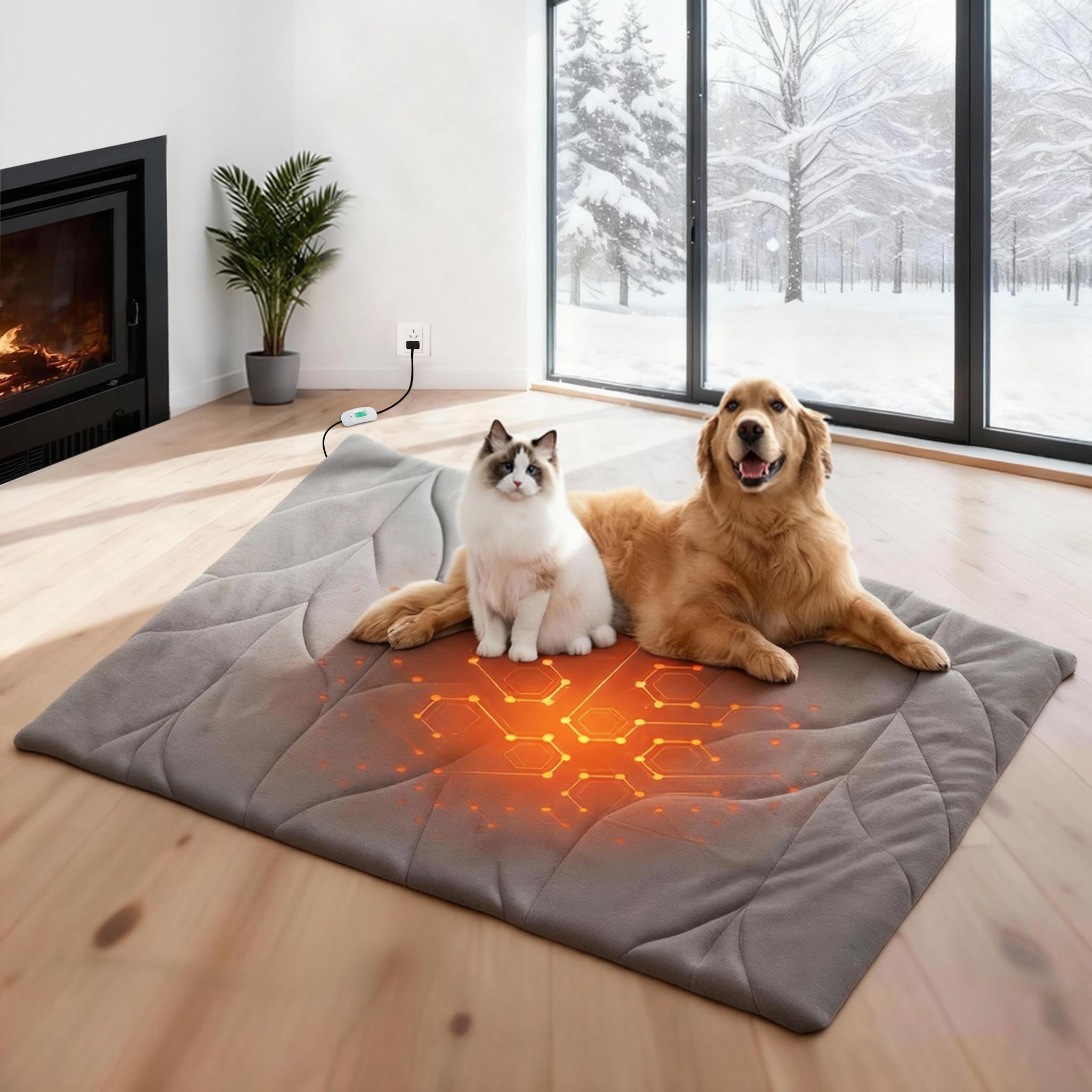 Vagascape dog heating pad gray cover close-up shows plush warmth for soothing comfort