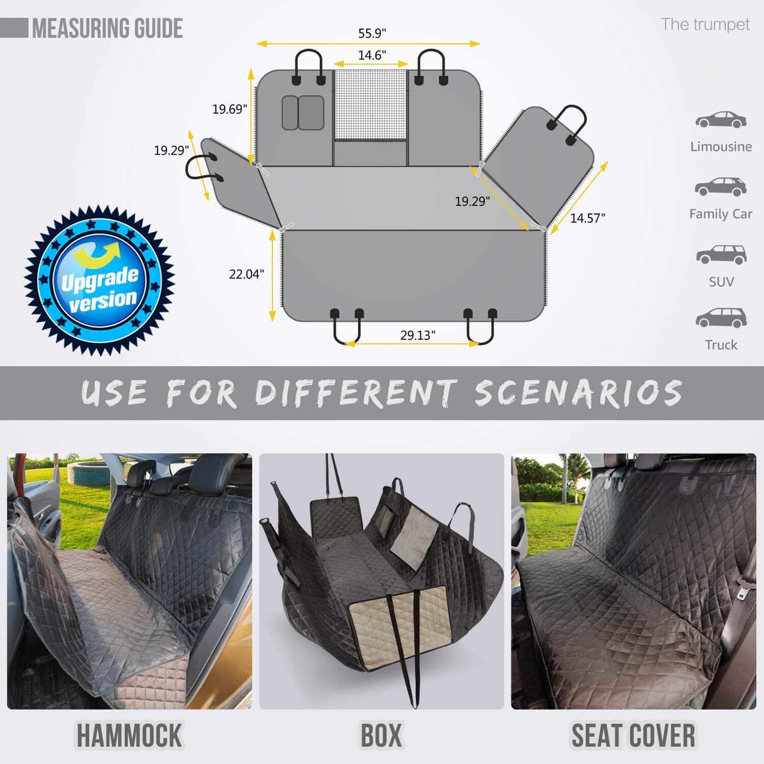 Vailge dog seat cover safety anchors and seatbelt openings for added security.