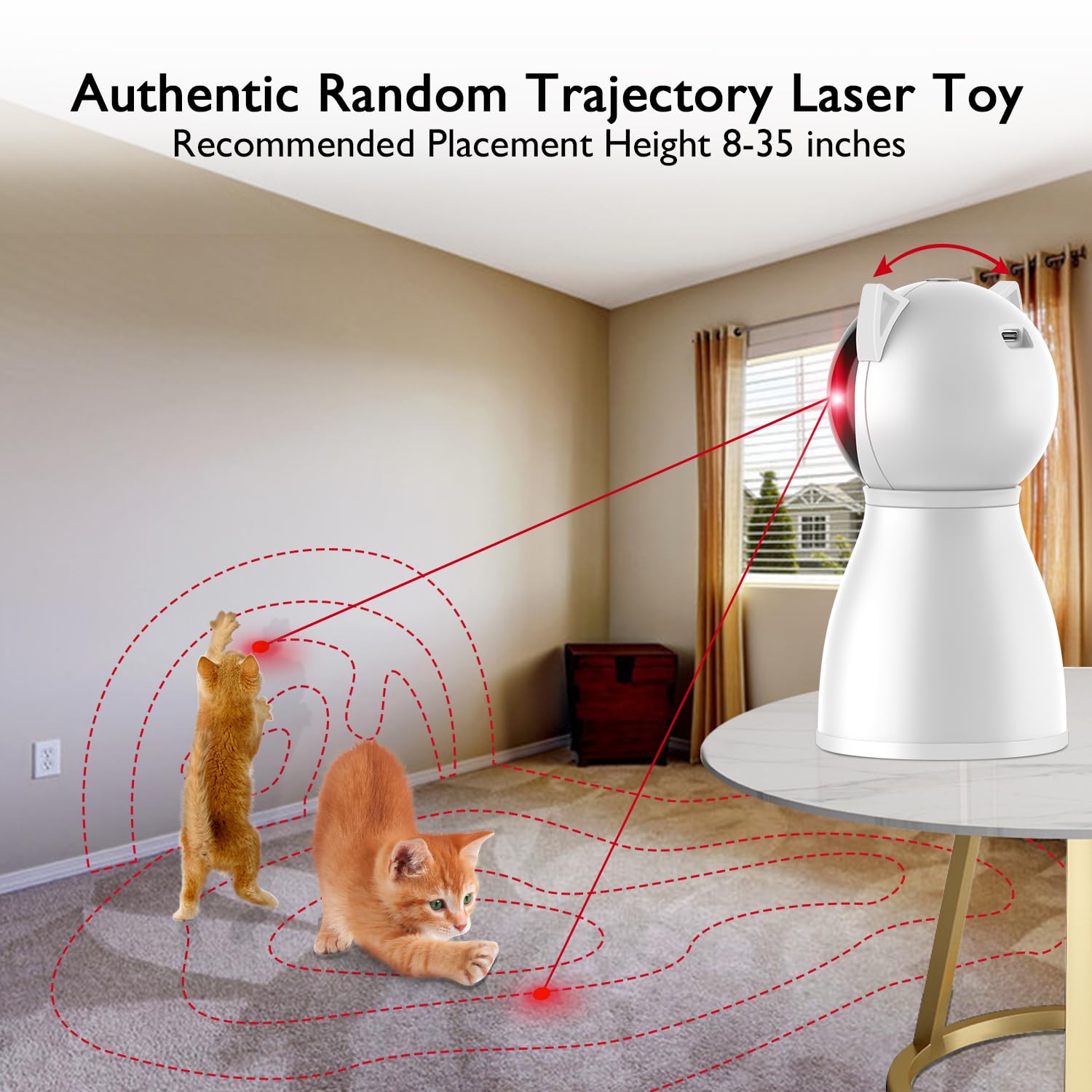Valonii Cat Laser Toy motion sensor detects pet movement for automatic activation.