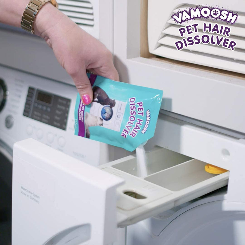 Vamoosh Pet Hair Dissolver drying cycle illustrates ready-to-use laundry.