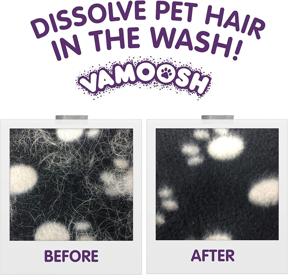 Vamoosh Pet Hair Dissolver hot wash 85-95c emphasizes temperature-driven performance.