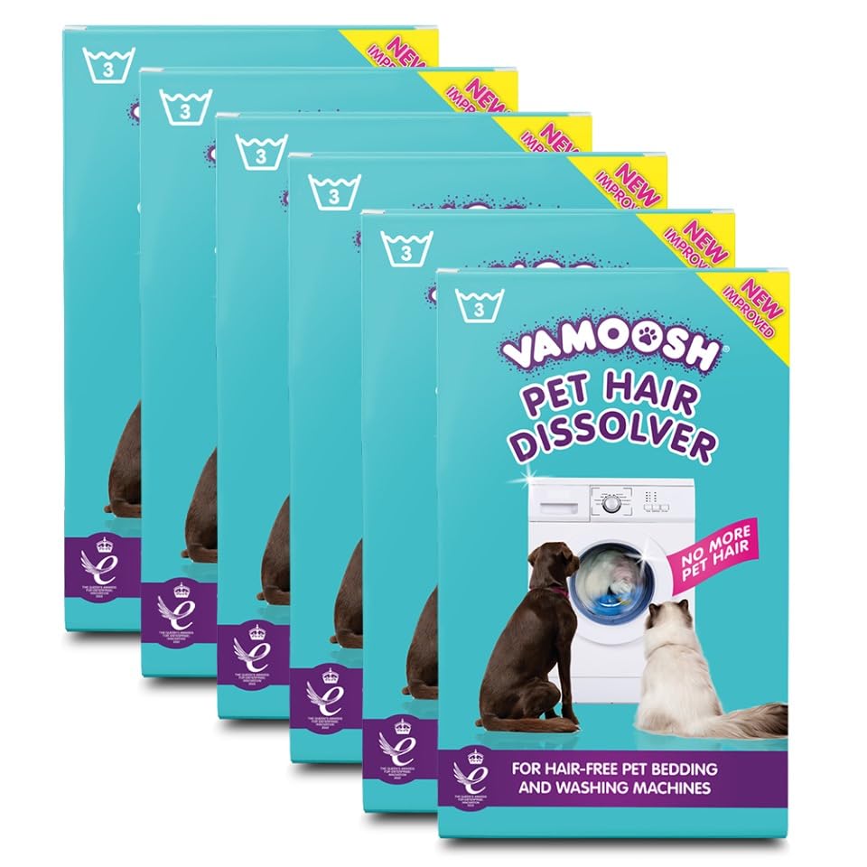 Vamoosh Pet Hair Dissolver packaging with sachets for hair-free laundry