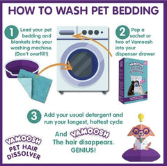 Vamoosh Pet Hair Dissolver wash cycle view highlights hair removal from drum.
