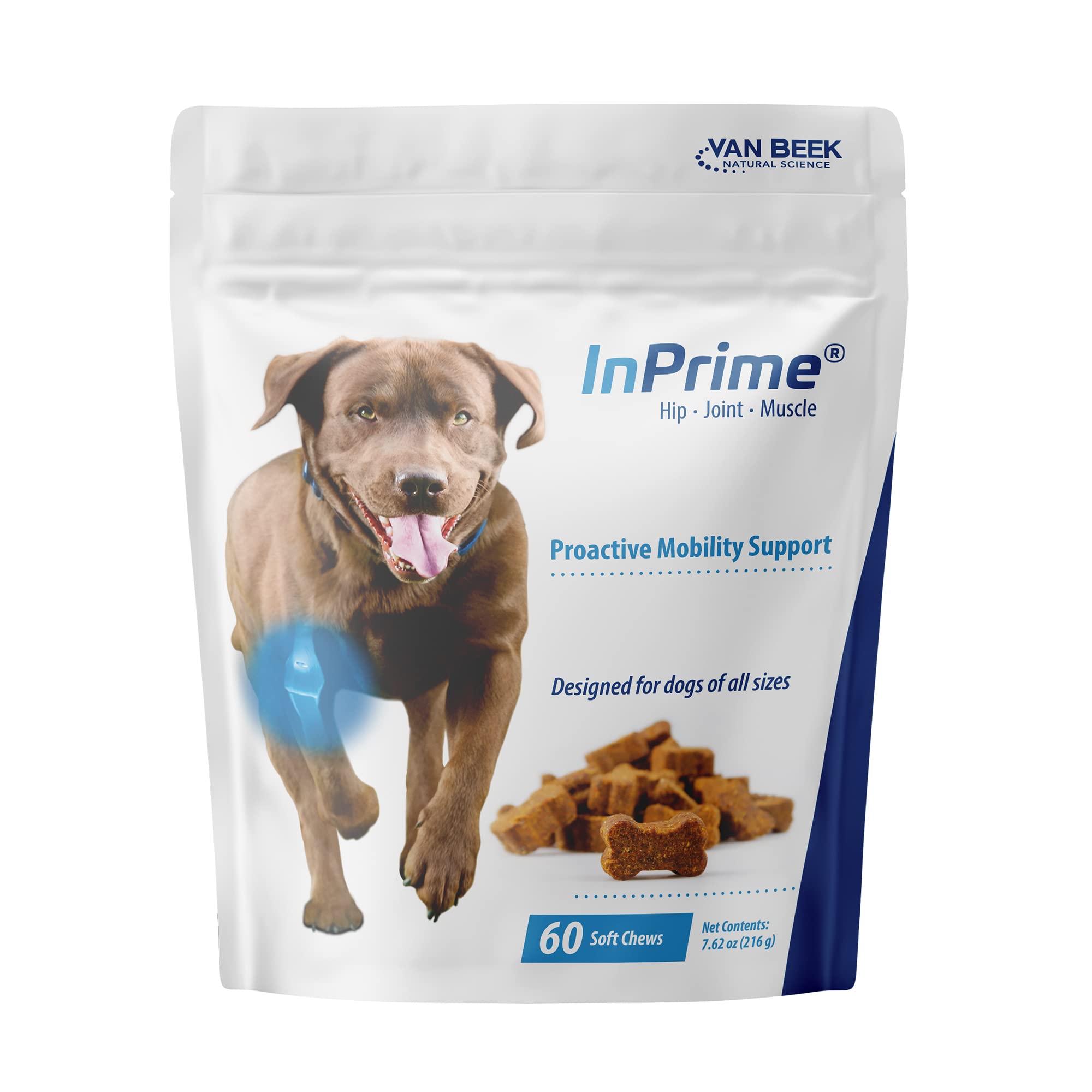 Van Beek-Natural Science InPrime Canine bottle front offers palatable joint mobility support.
