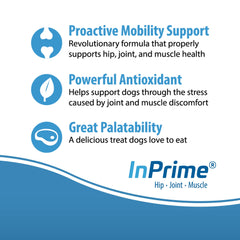 A dog happily enjoys Van Beek InPrime Canine chews, illustrating easy daily joint care.