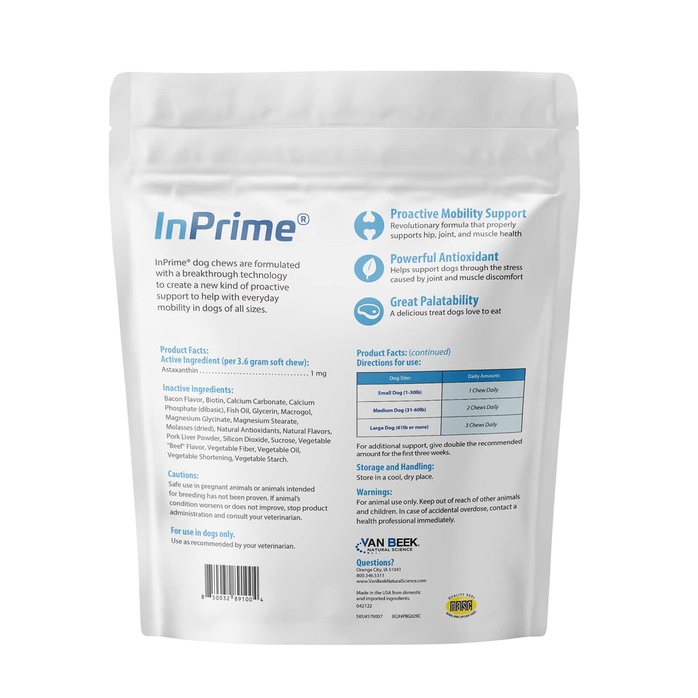 InPrime Canine soft chews close-up shows natural ingredients for dog joint health.