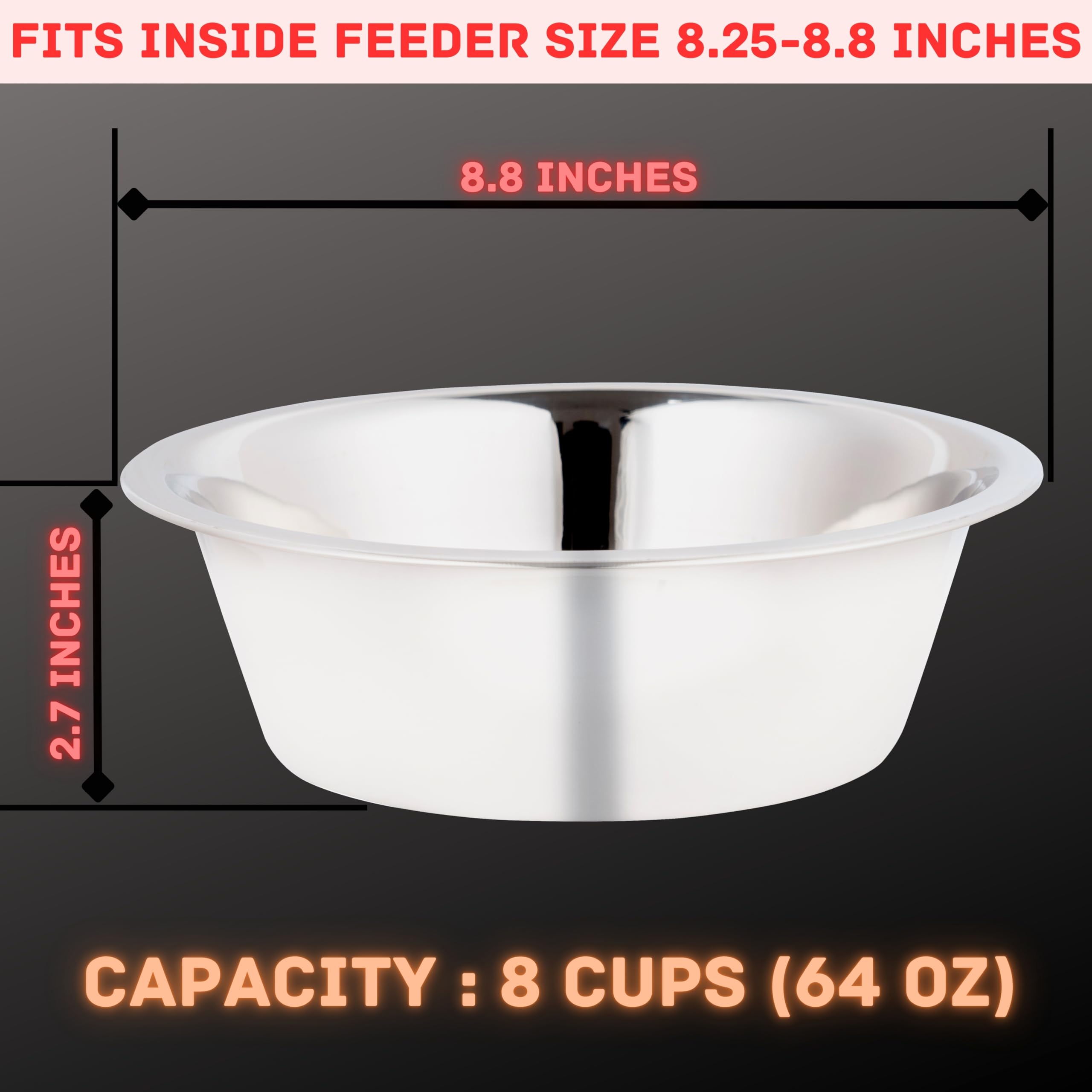 Vanacara bowls fit 8.3 to 8.8 inch feeder holes for secure replacement in standing feeders