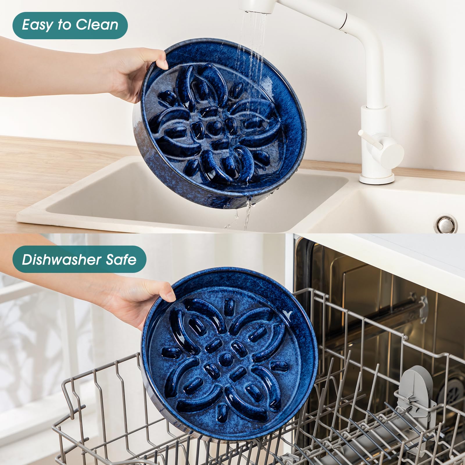 Vancasso ceramic dish in blue with glossy finish for easy cleaning.