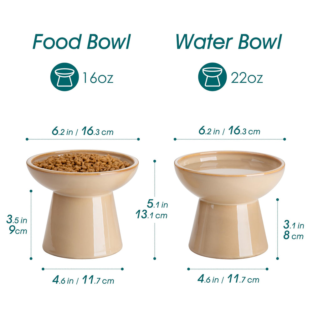 Vancasso ceramic elevated cat bowls 2-pack food bowl close-up for portion control