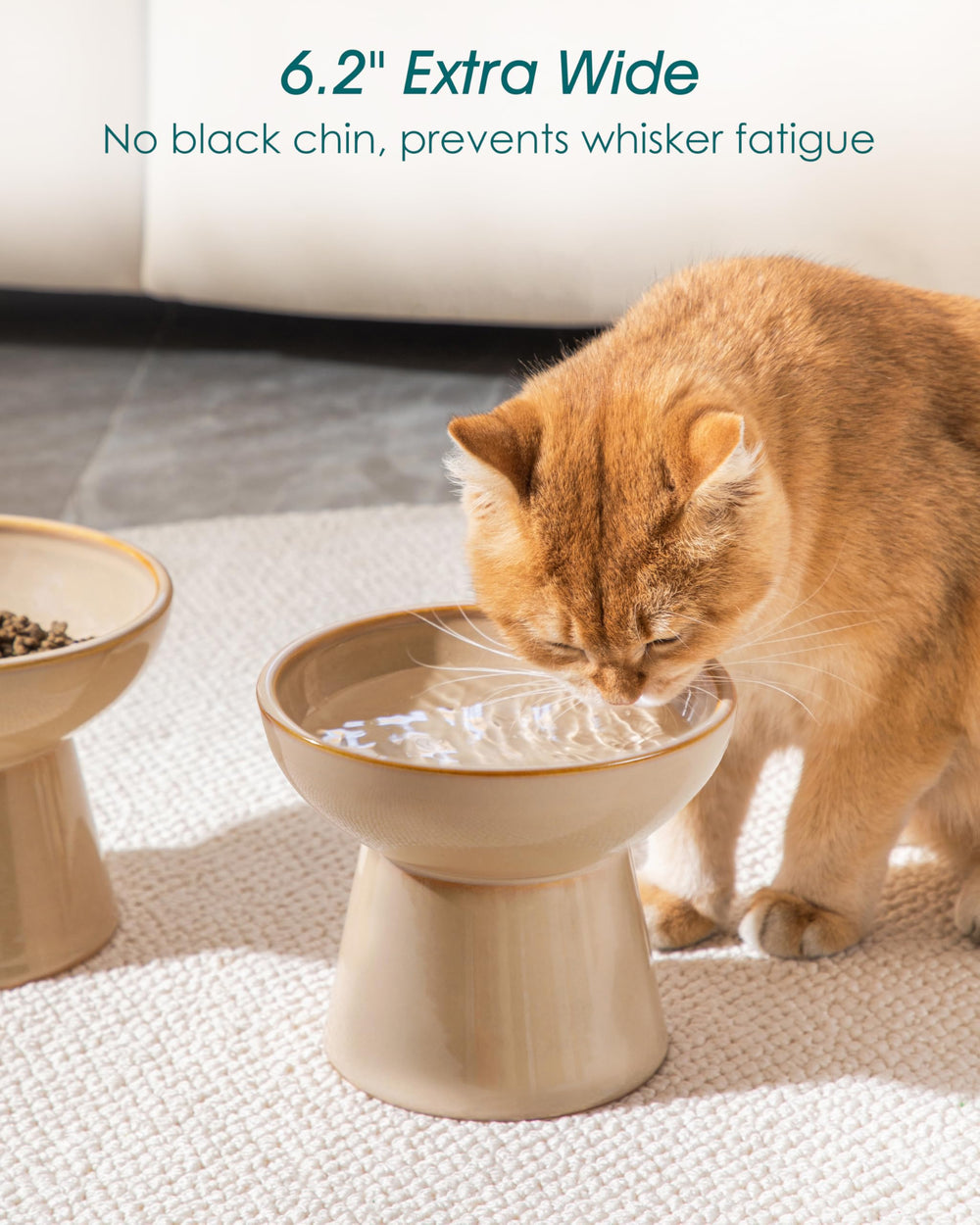 Vancasso ceramic elevated cat bowls 2-pack height view showing 5.1 inch raised design