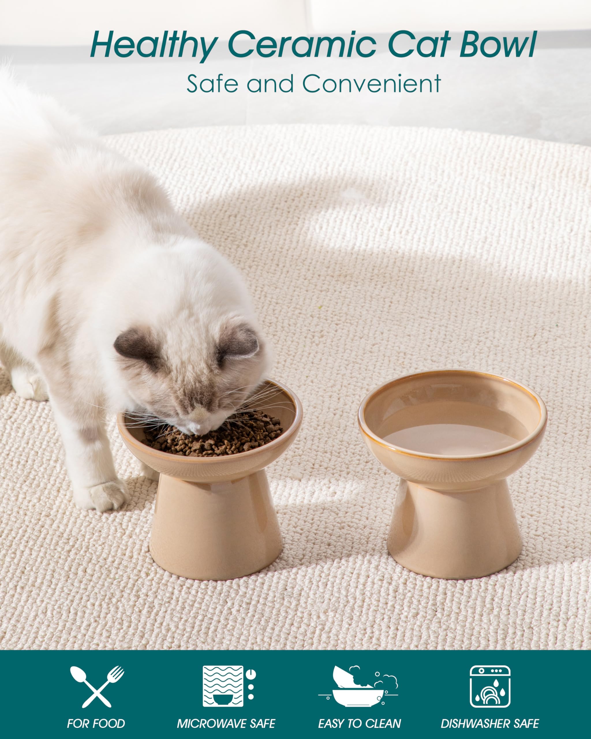 Vancasso ceramic elevated cat bowls 2-pack water bowl close-up for easy hydration