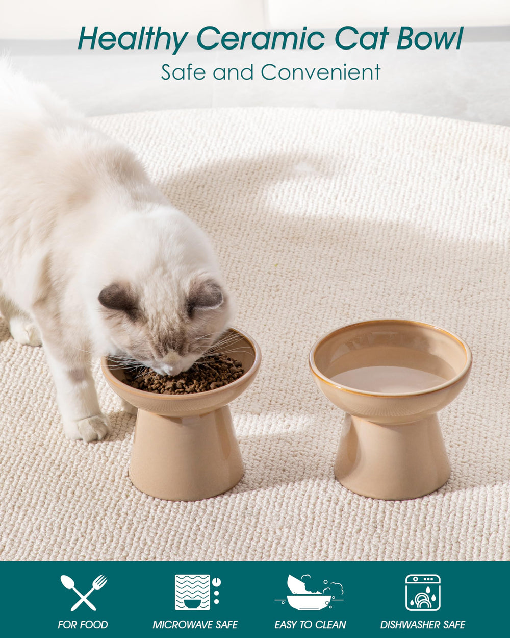Vancasso ceramic elevated cat bowls 2-pack water bowl close-up for easy hydration